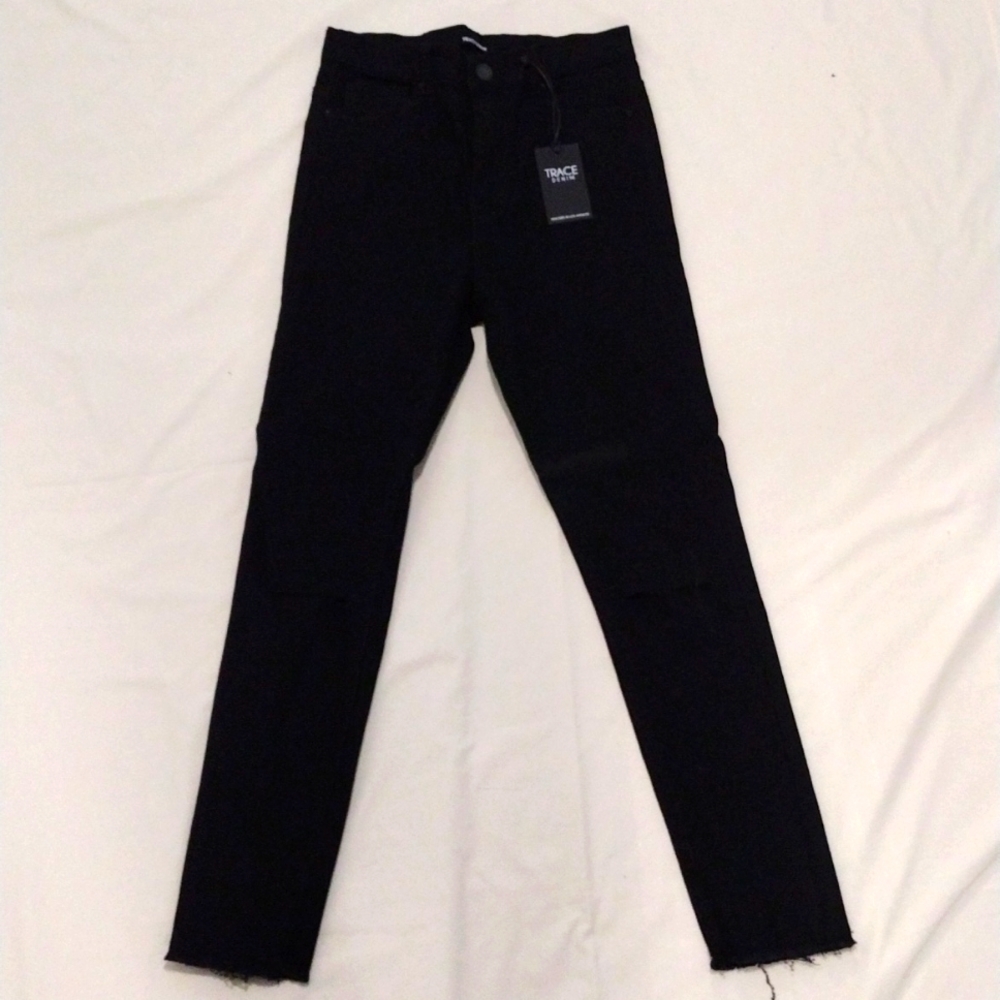 NWT Trace Denim Black High Waisted Distressed Jeans